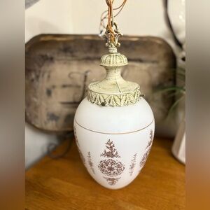 Vintage French Vianne white satin finish hand-blown glass lamp shamp and fixture